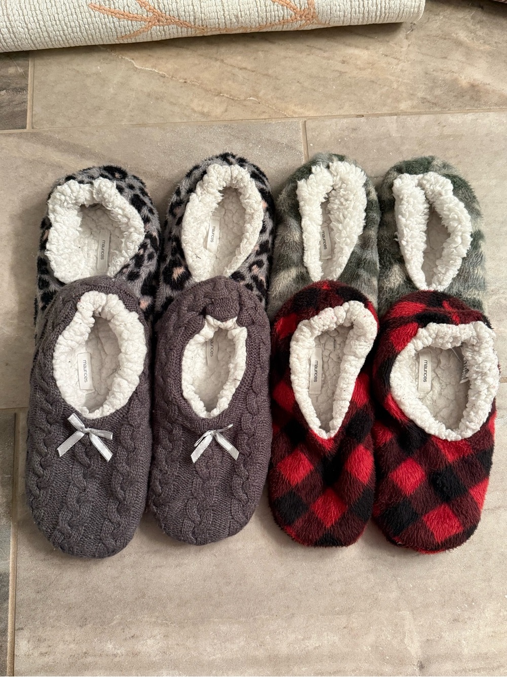 Maurice’s lot of 4 Pairs Cozy Plush Women's Slippers - Cute Designs one size